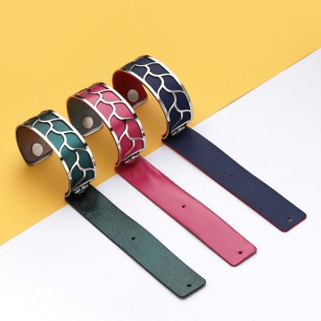 Leder-Stahl Georgette Armband Blätter 2