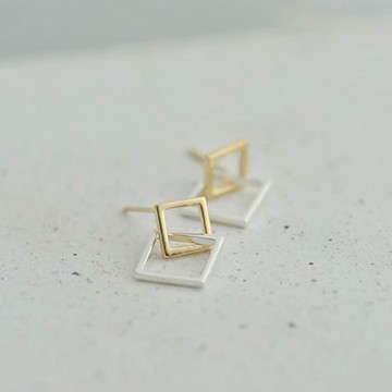 Silver Earrings studs squares  1