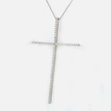 Grande collana croce in argento con strass